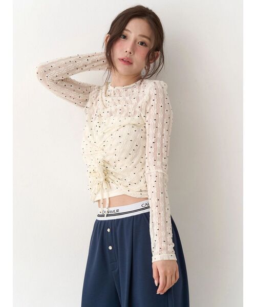 CALNAMUR（カルナムール）の「ドットフラワージャカードトップス（Tシャツ/カットソー・レディース・アイボリー/ブラック/ピンク・FREE）」の14枚目の写真