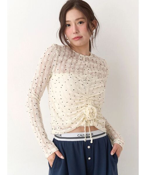 CALNAMUR（カルナムール）の「ドットフラワージャカードトップス（Tシャツ/カットソー・レディース・アイボリー/ブラック/ピンク・FREE）」の15枚目の写真