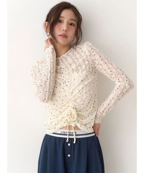 CALNAMUR（カルナムール）の「ドットフラワージャカードトップス（Tシャツ/カットソー・レディース・アイボリー/ブラック/ピンク・FREE）」の16枚目の写真