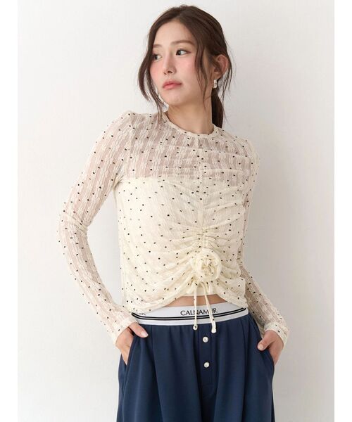 CALNAMUR（カルナムール）の「ドットフラワージャカードトップス（Tシャツ/カットソー・レディース・アイボリー/ブラック/ピンク・FREE）」の17枚目の写真