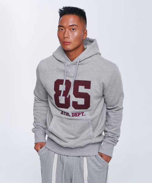 BORN TO WIN（ボーントゥウィン）の「85 APPLIQUE MUSCLE FIT HOODIE [MELANGE GREY]（パーカー・メンズ・その他・1/2/3）」の3枚目の写真