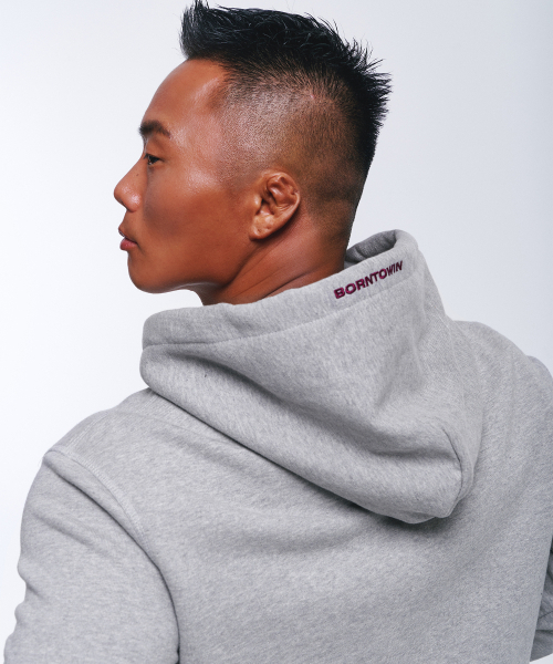 BORN TO WIN（ボーントゥウィン）の「85 APPLIQUE MUSCLE FIT HOODIE [MELANGE GREY]（パーカー・メンズ・その他・1/2/3）」の4枚目の写真
