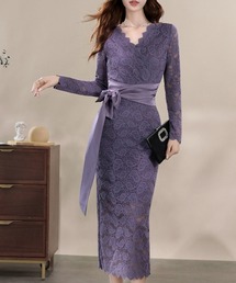 YUGA_YGMC All-lace V-neck dress