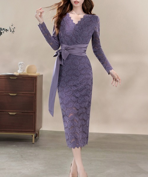 FREE STYLISTS(フリー スタイリスト)の「YUGA_YGMC All-lace V-neck dress(ドレス・レディース・パープル/オフホワイト・S/M/L/XL)」の6枚目の写真