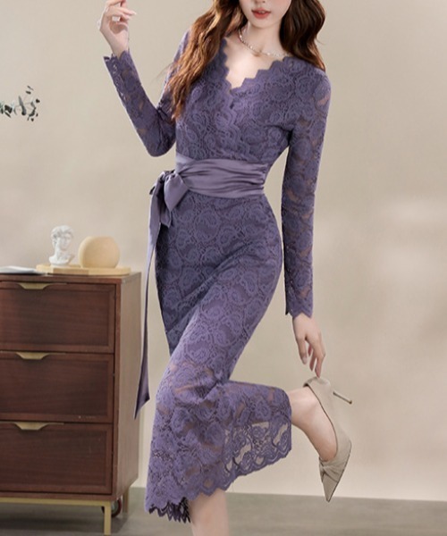 FREE STYLISTS(フリー スタイリスト)の「YUGA_YGMC All-lace V-neck dress(ドレス・レディース・パープル/オフホワイト・S/M/L/XL)」の7枚目の写真