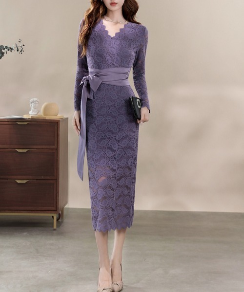 FREE STYLISTS(フリー スタイリスト)の「YUGA_YGMC All-lace V-neck dress(ドレス・レディース・パープル/オフホワイト・S/M/L/XL)」の13枚目の写真