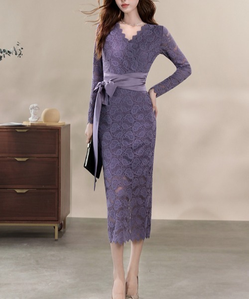 FREE STYLISTS(フリー スタイリスト)の「YUGA_YGMC All-lace V-neck dress(ドレス・レディース・パープル/オフホワイト・S/M/L/XL)」の14枚目の写真
