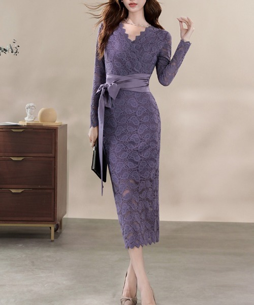 FREE STYLISTS(フリー スタイリスト)の「YUGA_YGMC All-lace V-neck dress(ドレス・レディース・パープル/オフホワイト・S/M/L/XL)」の11枚目の写真