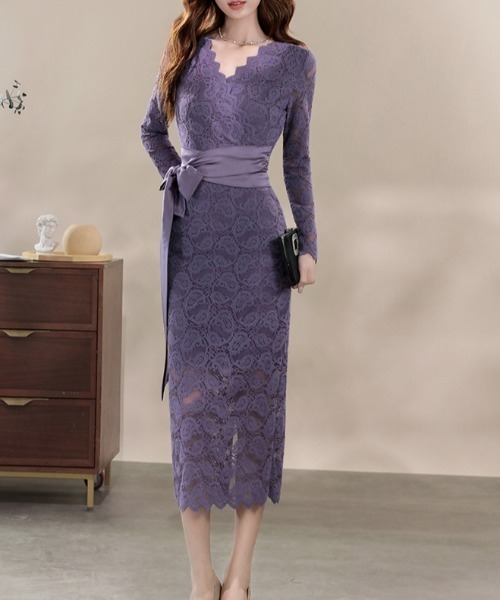 FREE STYLISTS(フリー スタイリスト)の「YUGA_YGMC All-lace V-neck dress(ドレス・レディース・パープル/オフホワイト・S/M/L/XL)」の10枚目の写真