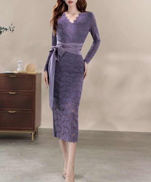 FREE STYLISTS(フリー スタイリスト)の「YUGA_YGMC All-lace V-neck dress(ドレス・レディース・パープル/オフホワイト・S/M/L/XL)」の15枚目の写真