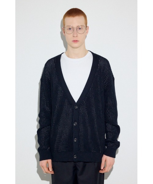 AZUL by moussy（アズールバイマウジー）の「ニットメッシュカーディガン（カーディガン/ボレロ・メンズ・ブラック/サックスブルー/ダークベージュ・MEDIUM/LARGE）」の8枚目の写真