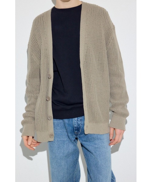 AZUL by moussy（アズールバイマウジー）の「ニットメッシュカーディガン（カーディガン/ボレロ・メンズ・ブラック/サックスブルー/ダークベージュ・MEDIUM/LARGE）」の15枚目の写真