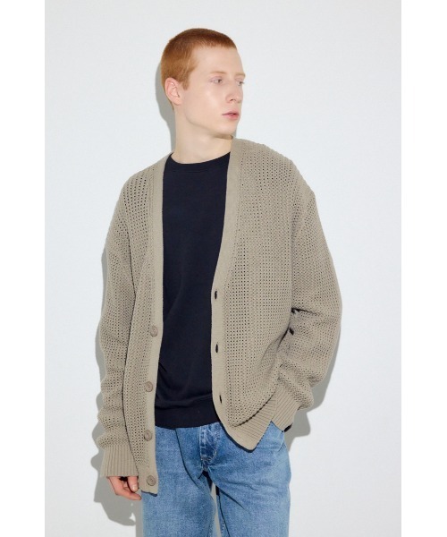 AZUL by moussy（アズールバイマウジー）の「ニットメッシュカーディガン（カーディガン/ボレロ・メンズ・ブラック/サックスブルー/ダークベージュ・MEDIUM/LARGE）」の16枚目の写真