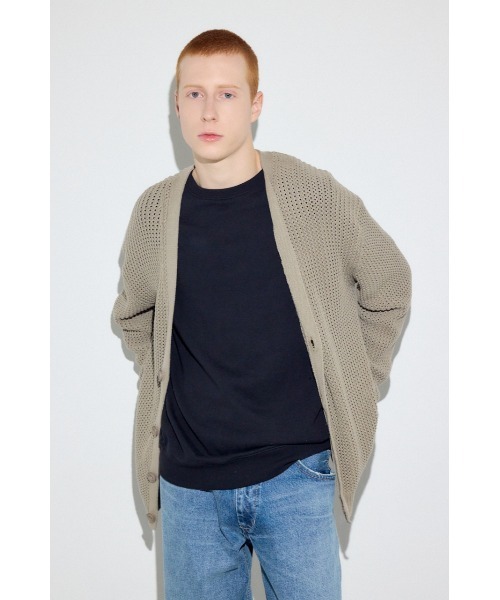 AZUL by moussy（アズールバイマウジー）の「ニットメッシュカーディガン（カーディガン/ボレロ・メンズ・ブラック/サックスブルー/ダークベージュ・MEDIUM/LARGE）」の17枚目の写真