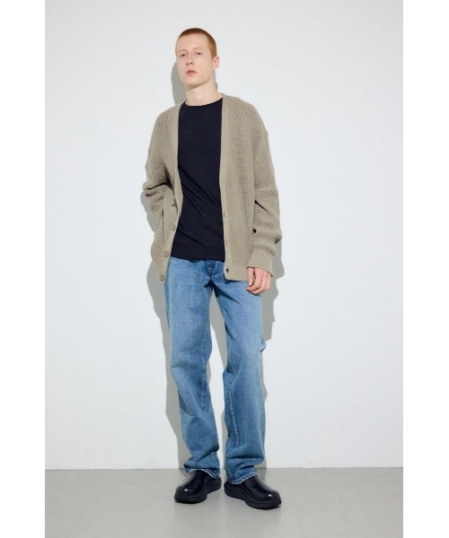 AZUL by moussy（アズールバイマウジー）の「ニットメッシュカーディガン（カーディガン/ボレロ・メンズ・ブラック/サックスブルー/ダークベージュ・MEDIUM/LARGE）」の18枚目の写真