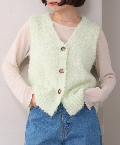 WILLOW（ウィロー）の「【willow】コンパクトチュールヤーンベスト（ニット/セーター・レディース・ミント/イエロー・ONE SIZE）」の2枚目の写真