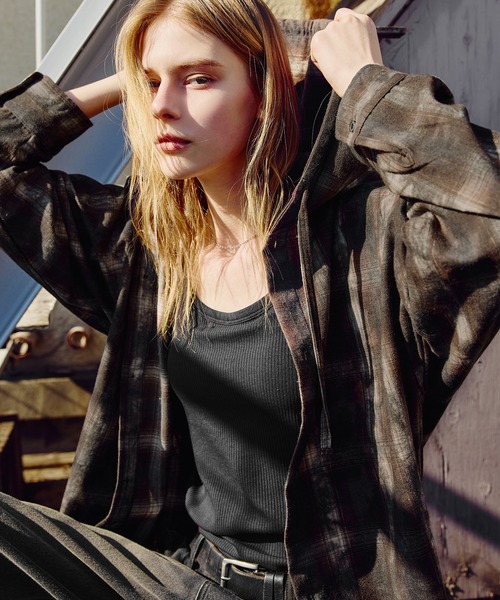 ROCHEM（ローシェン）の「ヴィンテージ加工オーバーサイズシャツフーディー（シャツ/ブラウス・メンズ・ブラウン系/ネイビー系/ブラック系・XS/S/M/L）」の20枚目の写真