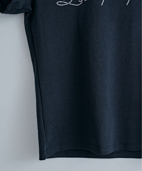 kirakiraShop(キラキラショップ)の「ラインストーン ロゴ クロップド Tシャツ(Tシャツ/カットソー・レディース・ネイビー/ホワイト・FREE)」の6枚目の写真