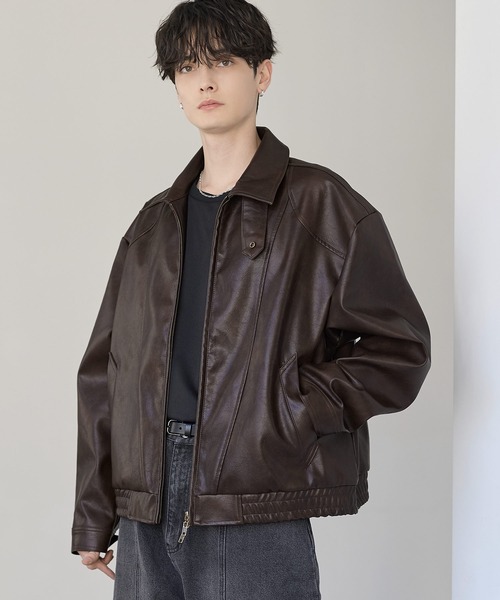 ETELIO（エテリオ）の「PUレザーダブルジップショートブルゾン（ブルゾン・メンズ・ブラウン/ブラック・S/M/L/XL）」の2枚目の写真