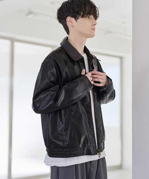 ETELIO（エテリオ）の「PUレザーダブルジップショートブルゾン（ブルゾン・メンズ・ブラウン/ブラック・S/M/L/XL）」の5枚目の写真