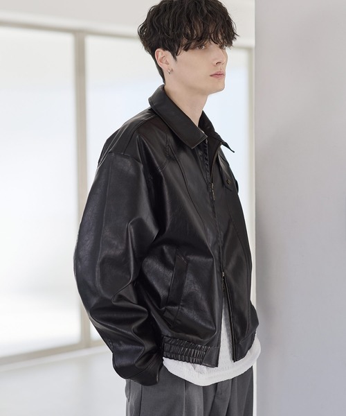 ETELIO（エテリオ）の「PUレザーダブルジップショートブルゾン（ブルゾン・メンズ・ブラウン/ブラック・S/M/L/XL）」の6枚目の写真