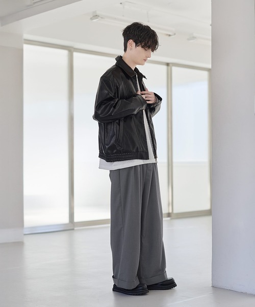 ETELIO（エテリオ）の「PUレザーダブルジップショートブルゾン（ブルゾン・メンズ・ブラウン/ブラック・S/M/L/XL）」の11枚目の写真