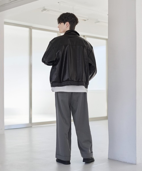 ETELIO（エテリオ）の「PUレザーダブルジップショートブルゾン（ブルゾン・メンズ・ブラウン/ブラック・S/M/L/XL）」の12枚目の写真