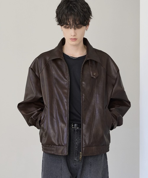 ETELIO（エテリオ）の「PUレザーダブルジップショートブルゾン（ブルゾン・メンズ・ブラウン/ブラック・S/M/L/XL）」の15枚目の写真