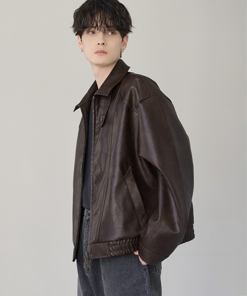 ETELIO（エテリオ）の「PUレザーダブルジップショートブルゾン（ブルゾン・メンズ・ブラウン/ブラック・S/M/L/XL）」の16枚目の写真