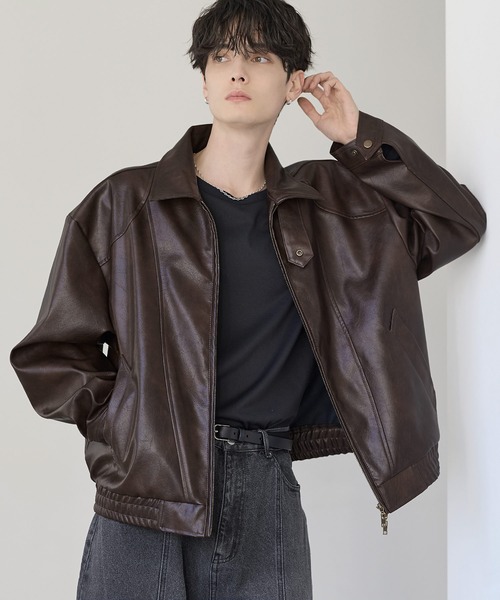 ETELIO（エテリオ）の「PUレザーダブルジップショートブルゾン（ブルゾン・メンズ・ブラウン/ブラック・S/M/L/XL）」の17枚目の写真