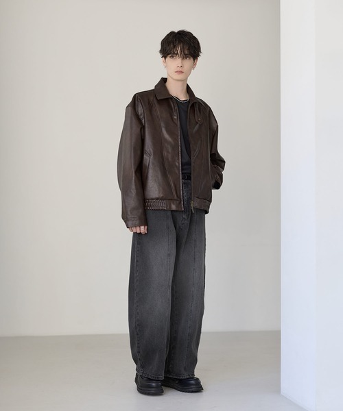 ETELIO（エテリオ）の「PUレザーダブルジップショートブルゾン（ブルゾン・メンズ・ブラウン/ブラック・S/M/L/XL）」の22枚目の写真