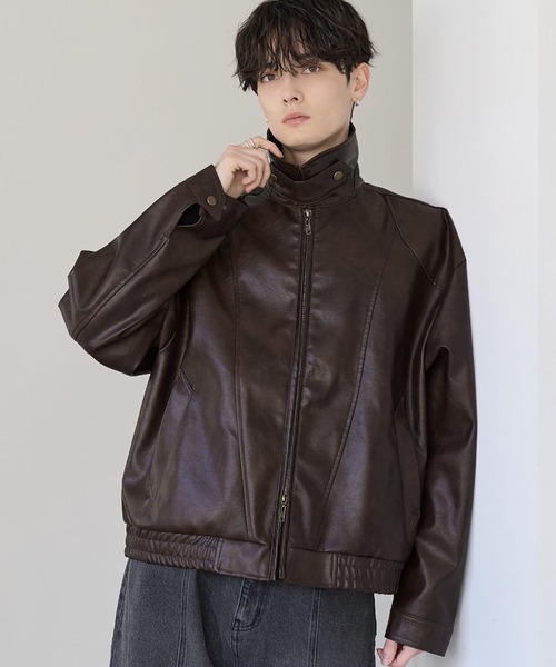 ETELIO（エテリオ）の「PUレザーダブルジップショートブルゾン（ブルゾン・メンズ・ブラウン/ブラック・S/M/L/XL）」の19枚目の写真