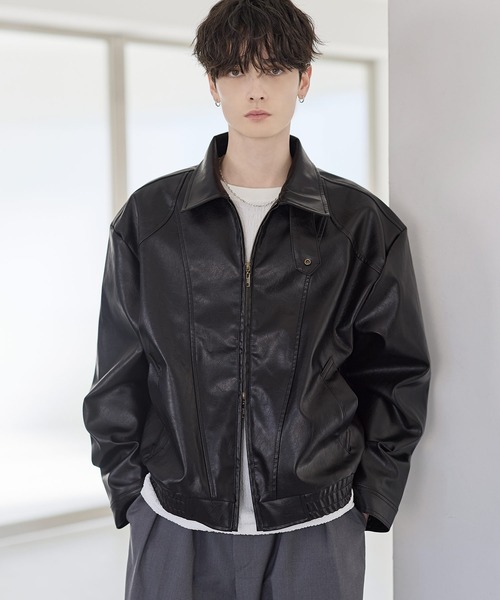 ETELIO（エテリオ）の「PUレザーダブルジップショートブルゾン（ブルゾン・メンズ・ブラウン/ブラック・S/M/L/XL）」の4枚目の写真