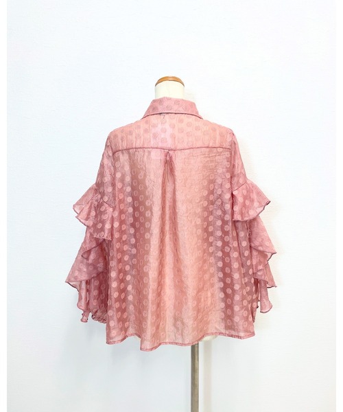CHhdmn(シーエイチヒデモン)の「シアーブラウス / ドットジャガード フリルスリーブ シースルー シャツ 秋冬(シャツ/ブラウス・レディース・ブラック/ミント/ホワイト/ピンク・M/L)」の16枚目の写真