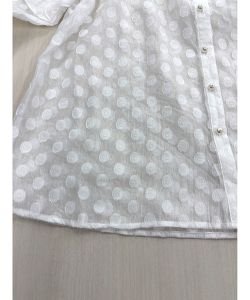 CHhdmn(シーエイチヒデモン)の「シアーブラウス / ドットジャガード フリルスリーブ シースルー シャツ 秋冬(シャツ/ブラウス・レディース・ブラック/ミント/ホワイト/ピンク・M/L)」の7枚目の写真
