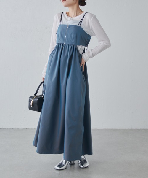 Lui's（ルイス）の「ウエスト切替ギャザーキャミワンピース（ワンピース・レディース・ベージュ/ブルー/ブラック・FREE）」の3枚目の写真