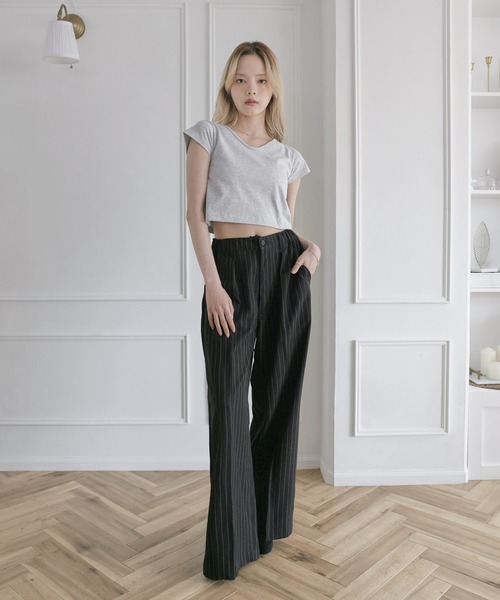 MSGirl(エムエスジーガール)の「Buyer's Select/ ストライプタックワイドパンツ(その他パンツ・レディース・ブラック/チャコール・M)」の8枚目の写真