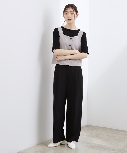 grove（グローブ）の「リネンライクストライプワイドパンツ（その他パンツ・レディース・ネイビー系2/ブラック/ベージュ系2・01/05/04/03/02）」の6枚目の写真