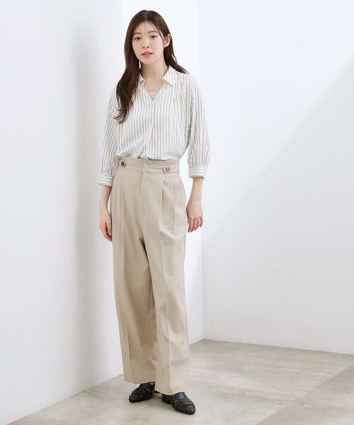 grove（グローブ）の「リネンライクストライプワイドパンツ（その他パンツ・レディース・ネイビー系2/ブラック/ベージュ系2・01/05/04/03/02）」の10枚目の写真