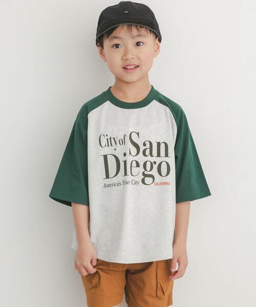 URBAN RESEARCH DOORS(アーバンリサーチドアーズ)の「ロゴプリントラグランTシャツ(KIDS)(Tシャツ/カットソー・キッズ・グリーン系その他/チャコールグレー・120/135)」の2枚目の写真