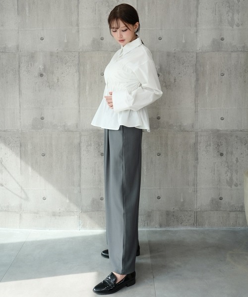 DRESS PLUS(ドレスプラス)の「ウエストシャーリング ペプラムシャツ 長袖(シャツ/ブラウス・レディース・サックスブルー/オフホワイト/ブラック/ネイビー・M)」の10枚目の写真