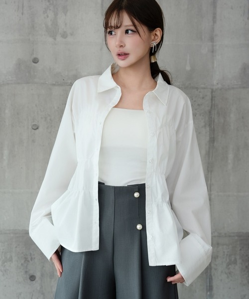 DRESS PLUS(ドレスプラス)の「ウエストシャーリング ペプラムシャツ 長袖(シャツ/ブラウス・レディース・サックスブルー/オフホワイト/ブラック/ネイビー・M)」の13枚目の写真