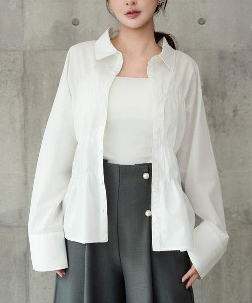 DRESS PLUS(ドレスプラス)の「ウエストシャーリング ペプラムシャツ 長袖(シャツ/ブラウス・レディース・サックスブルー/オフホワイト/ブラック/ネイビー・M)」の14枚目の写真