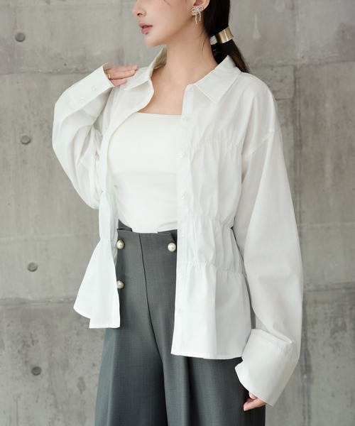 DRESS PLUS(ドレスプラス)の「ウエストシャーリング ペプラムシャツ 長袖(シャツ/ブラウス・レディース・サックスブルー/オフホワイト/ブラック/ネイビー・M)」の16枚目の写真