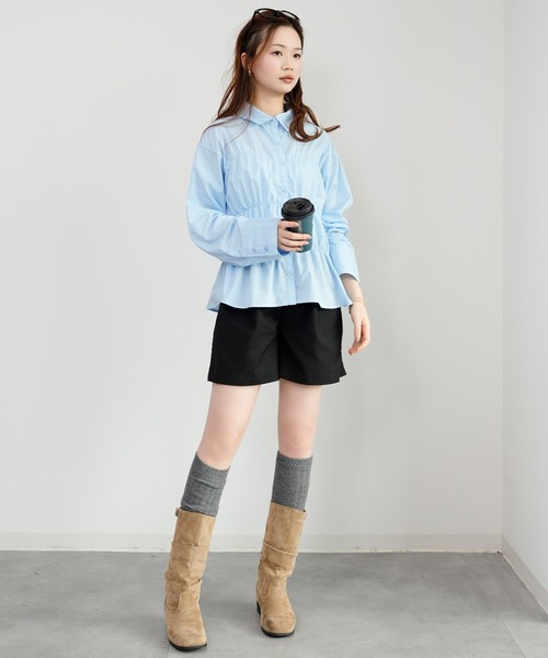 DRESS PLUS(ドレスプラス)の「ウエストシャーリング ペプラムシャツ 長袖(シャツ/ブラウス・レディース・サックスブルー/オフホワイト/ブラック/ネイビー・M)」の20枚目の写真