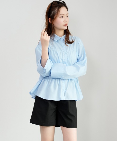 DRESS PLUS(ドレスプラス)の「ウエストシャーリング ペプラムシャツ 長袖(シャツ/ブラウス・レディース・サックスブルー/オフホワイト/ブラック/ネイビー・M)」の22枚目の写真