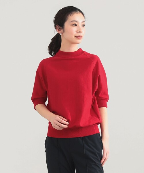 Demi-Luxe BEAMS(デミルクス ビームス)の「【8/6値下げ】AK+1 / モックネック ハーフスリーブ スウェット(スウェット・レディース・レッド/オフホワイト・ONE SIZE)」の3枚目の写真