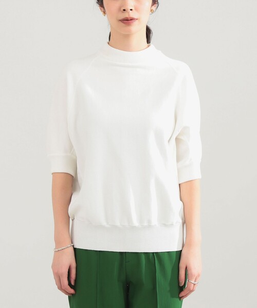 Demi-Luxe BEAMS(デミルクス ビームス)の「【8/6値下げ】AK+1 / モックネック ハーフスリーブ スウェット(スウェット・レディース・レッド/オフホワイト・ONE SIZE)」の5枚目の写真