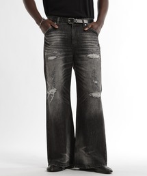GRANCY】Sweat Docking Design Damage Buggy Denim Pants / スウェット