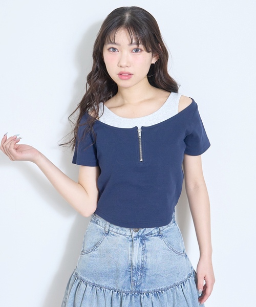 LOVETOXIC(ラブトキシック)の「【LTXC/抗菌防臭】オフショルレイヤードテレコT(Tシャツ/カットソー・キッズ・ブラック/ネイビー/レッド/オフホワイト・L:160cm/S:140cm/M:150cm/130cm)」の3枚目の写真